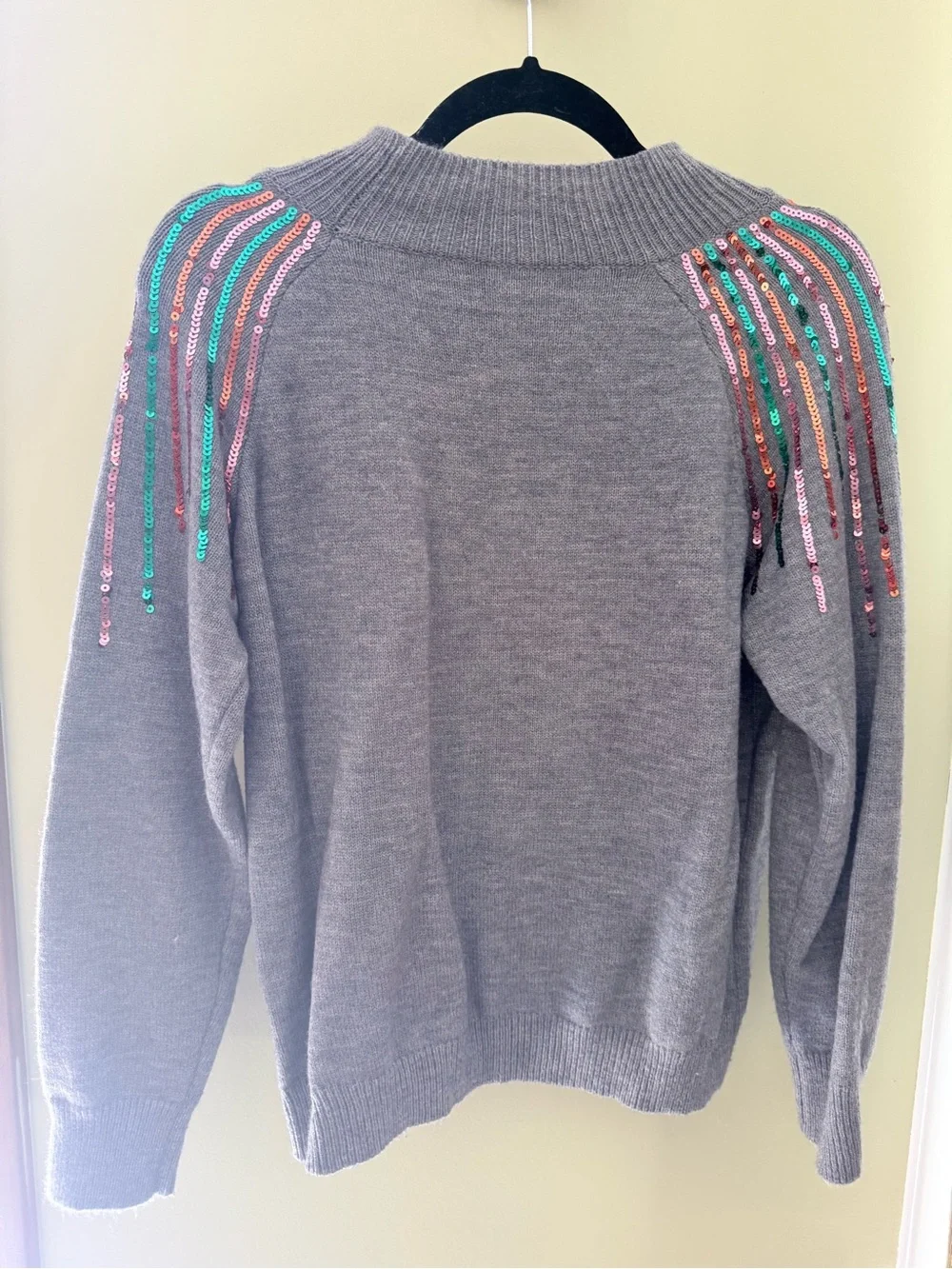 Sequin-Yoke Gray Turtleneck Sweater